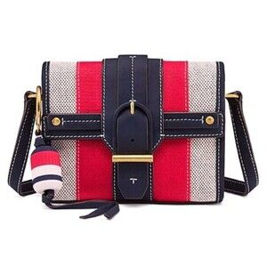 Tory Burch Small Canvas Suede Adjustable Strap Crossbody Handbag Shoulder Bag
